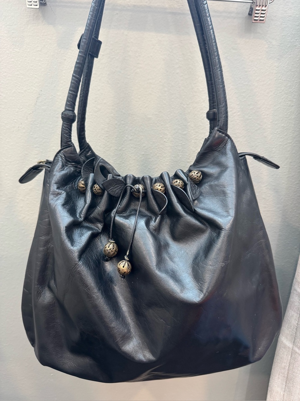 Vintage Radley London Leather Shoulder Bag Decorative Beads Boho 90s